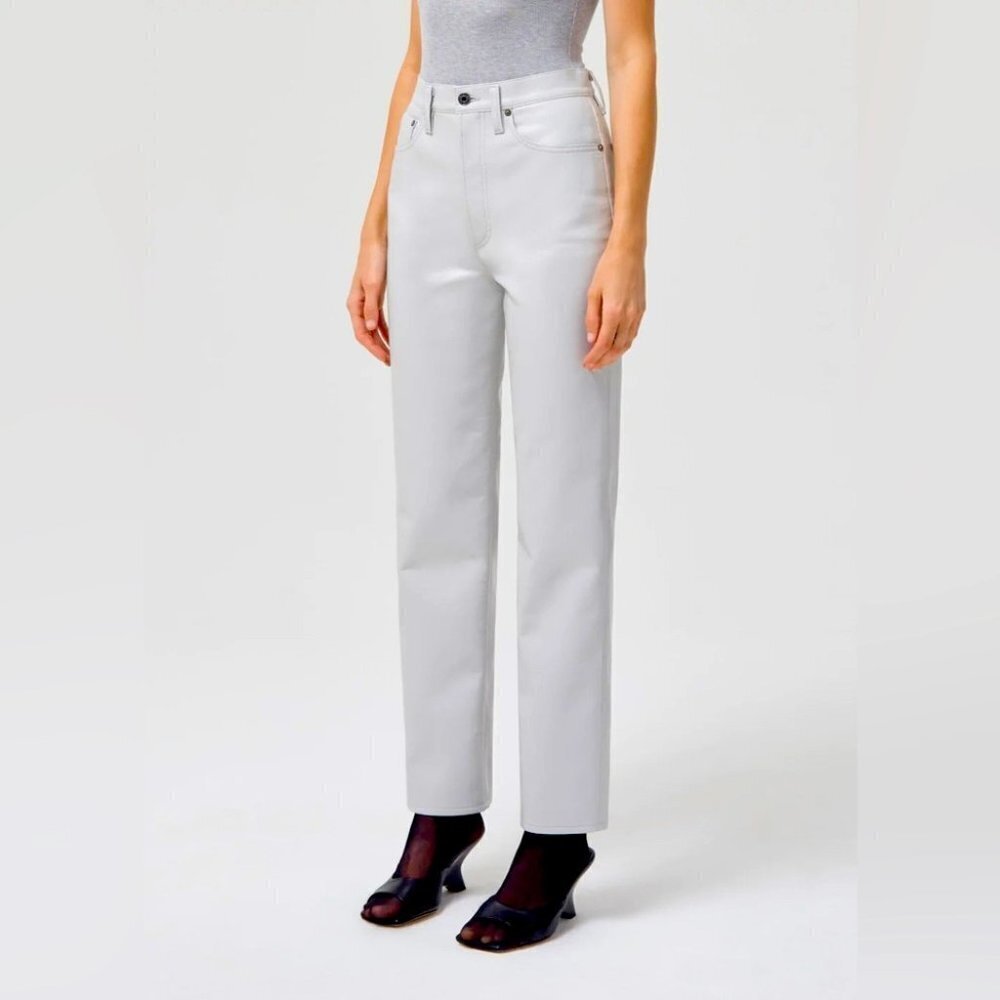 * NEW Agolde Recycled Leather 90's Pinch Waist Jeans Size 28 in Wisp (Dove Grey)
